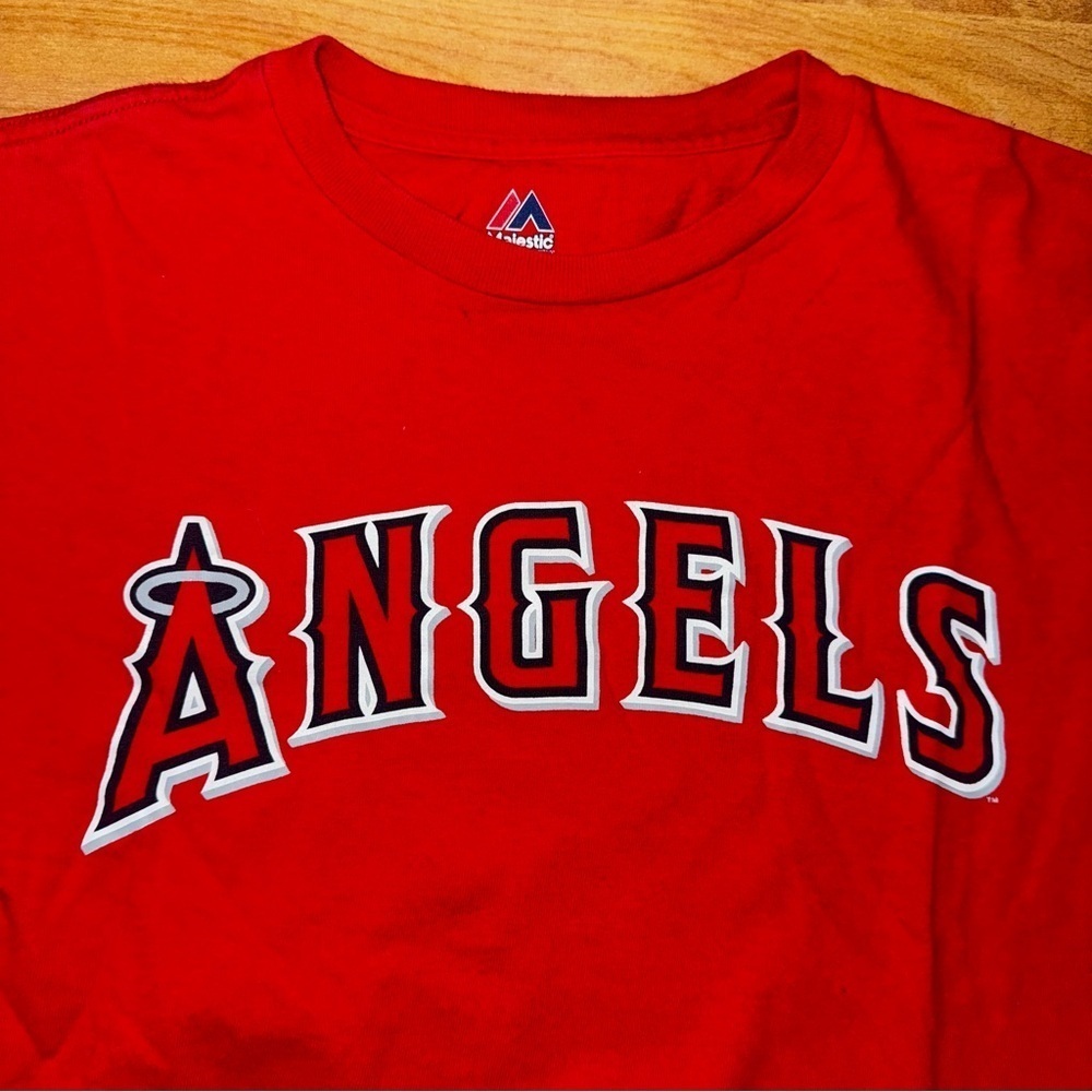 LA Angels Christian Moore #4 T Shirt Red Youth Size XL Distressed Number On Back - Picture 2 of 9